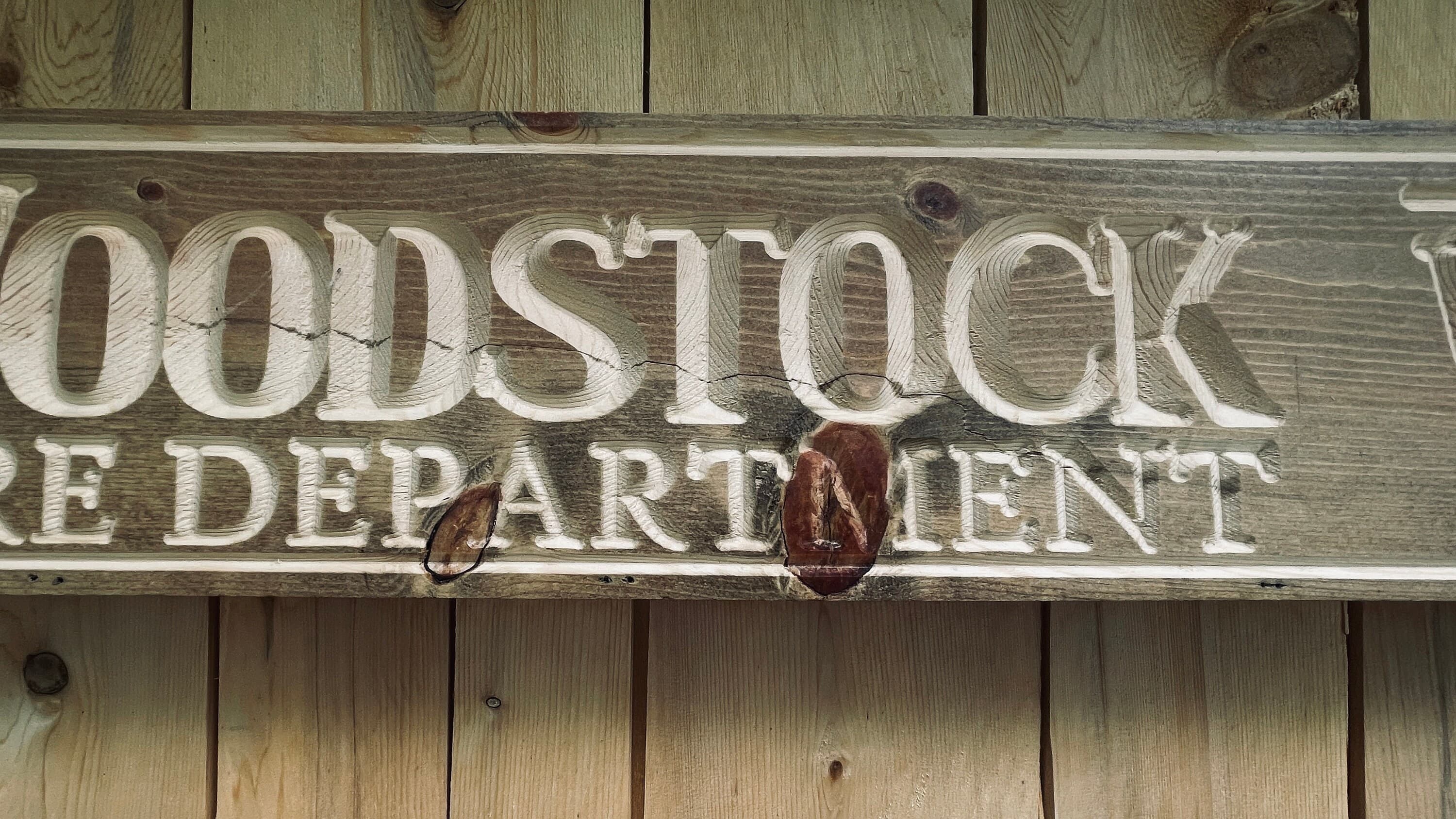 Woodstock Fire Department Real Pine Wood Carved Sign