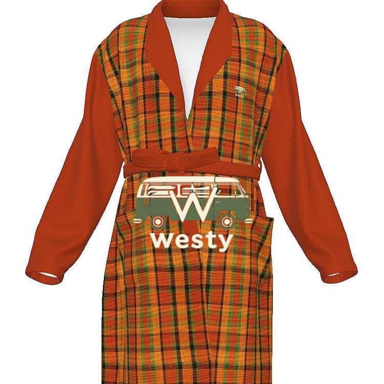 Orange Plaid Jersey Robe | Unisex Loungewear with Pockets