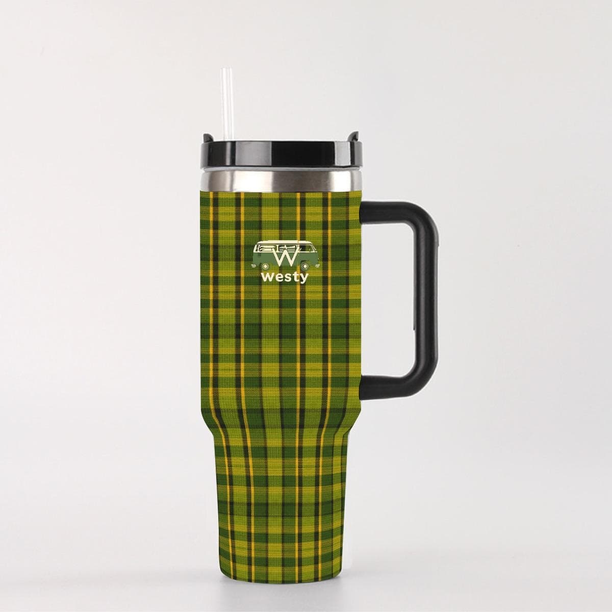 Westy Westfalia Green Plaid 40 oz Tumbler with Handle