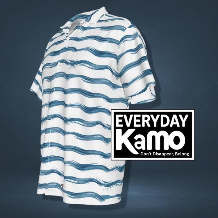 Men's Blue Wave Hawaiian Shirt | Abstract Stripe Summer Aloha Button-Up