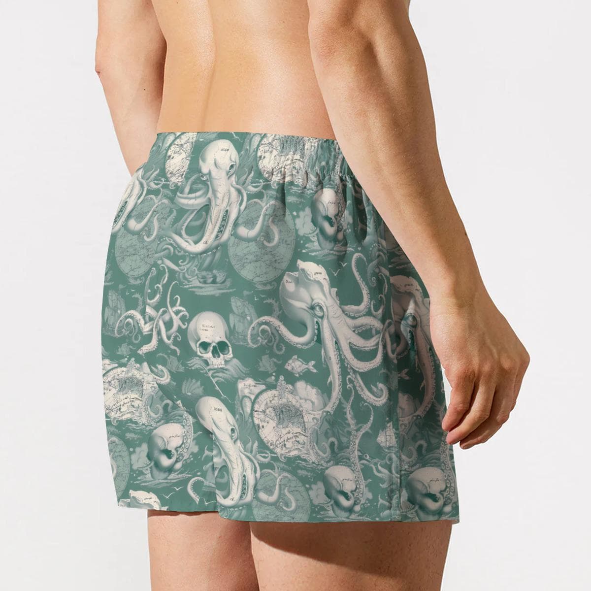 Men's Kraken Skull Map Boxer Shorts | Vintage Nautical Underwear