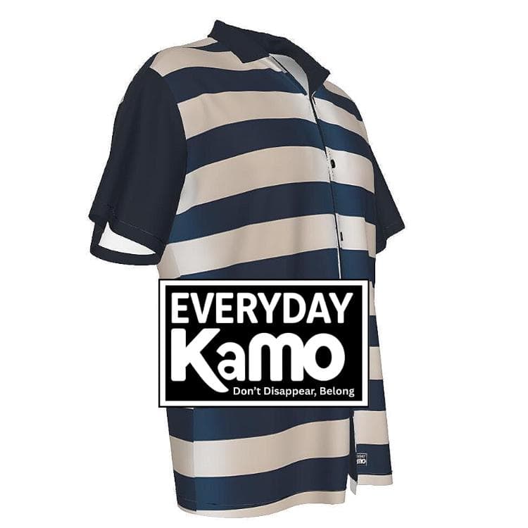 Nautical Striped Hawaiian Shirt for Men | Navy & White Summer Button-Down | Breathable Short Sleeve Casual Top