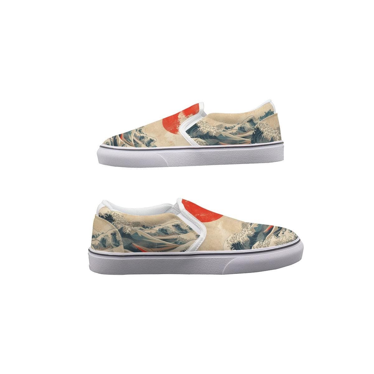 Great Wave Hokusai Canvas Slip-On Sneakers, Women's Japanese Art Shoes, Ukiyo-e Casual Footwear, Comfortable Aesthetic