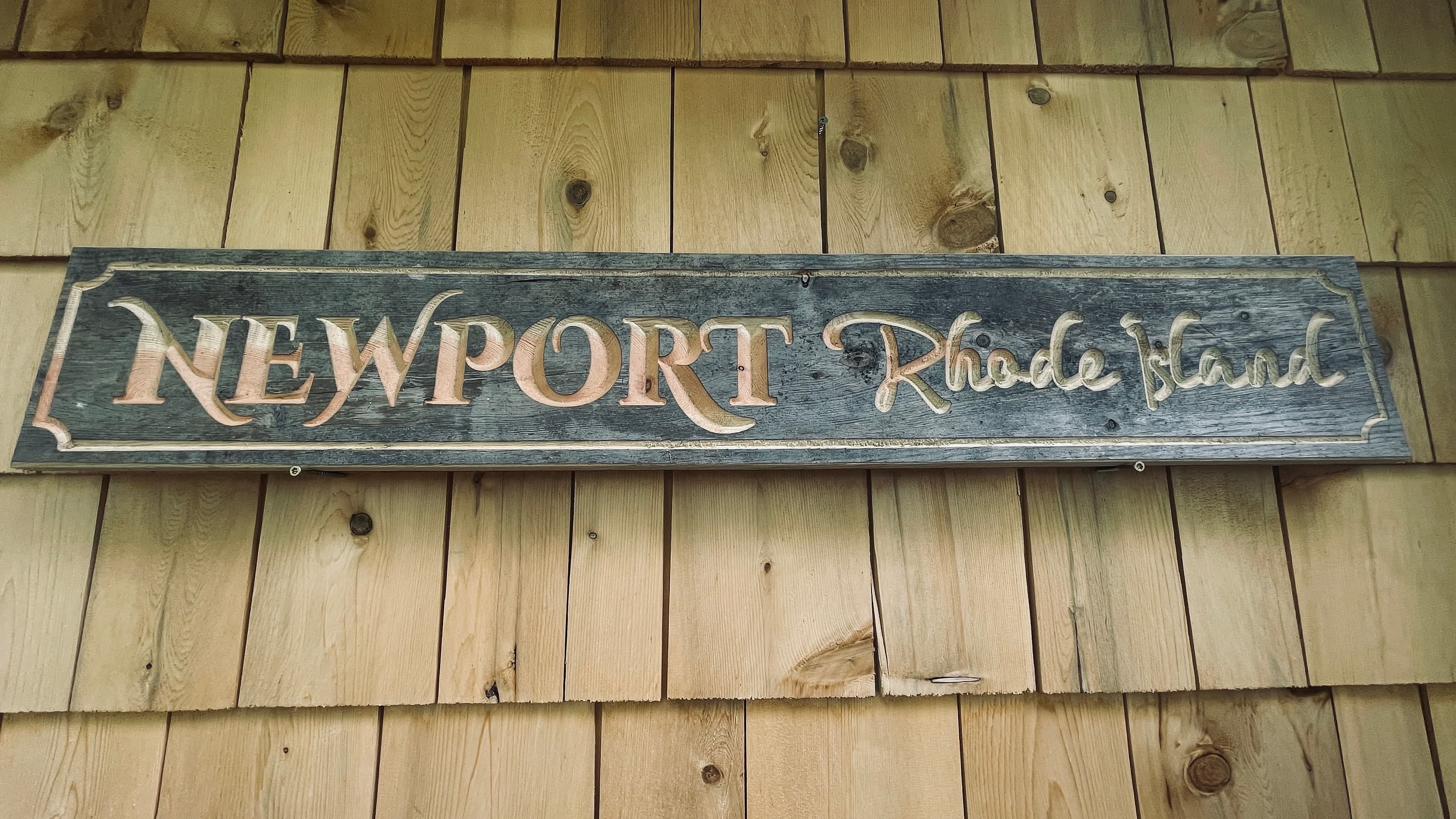 Newport Rhode Island Carved Real Pine Wooden Sign aged wood finish