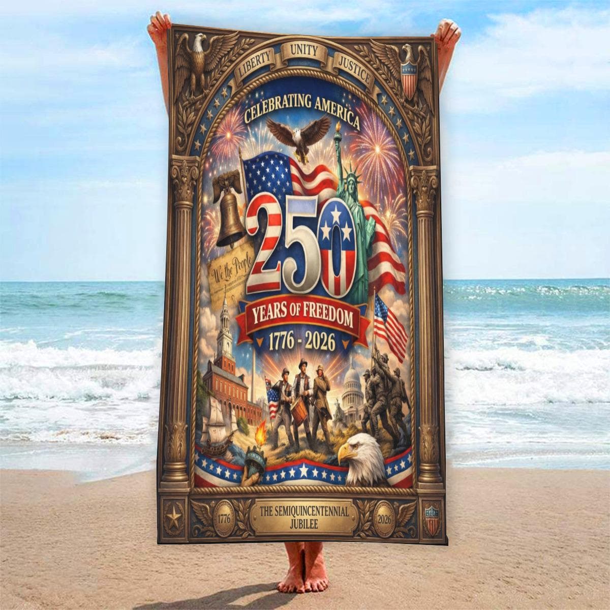 Microfiber Beach Towel 250 Years Freedom Custom Celebrating America