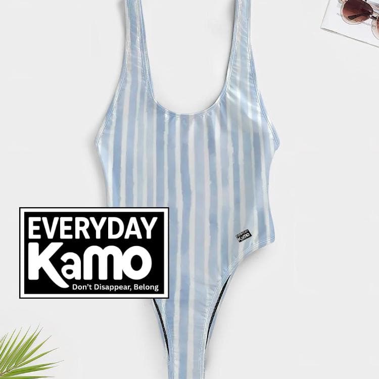 Everyday Kamo Urban Blue Stripe One Piece Swimsuit | Modern Chic High Cut Bathing Suit