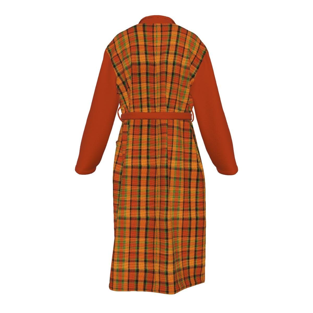 Orange Plaid Jersey Robe | Unisex Loungewear with Pockets