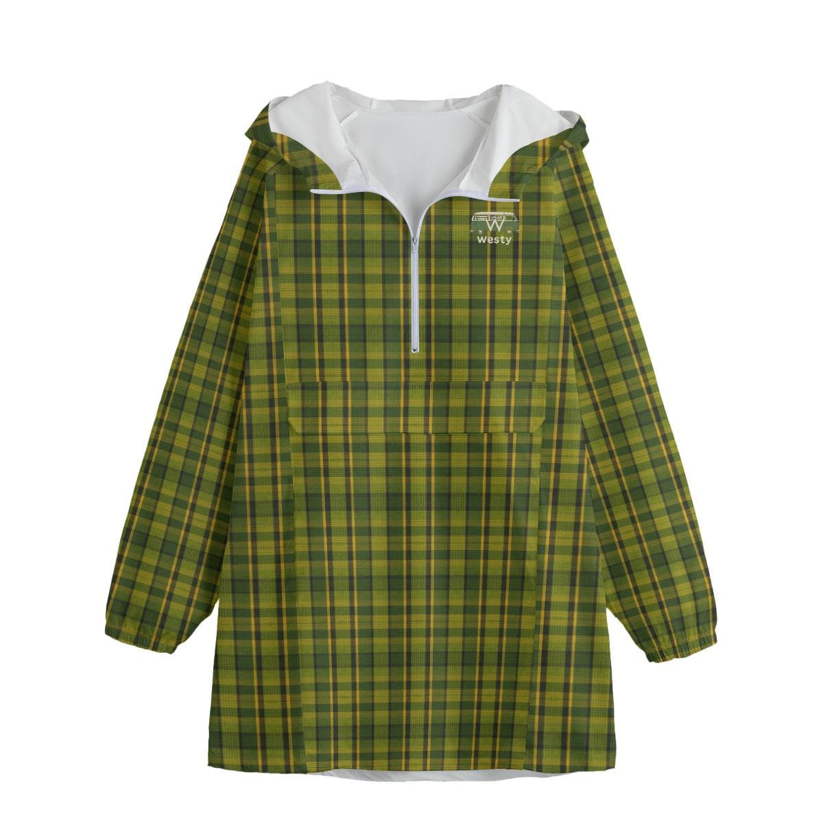 Green Plaid Pullover Windbreaker Jacket, Long Lightweight Anorak, Unisex Tartan Windbreaker, Everyday Outdoor Layer