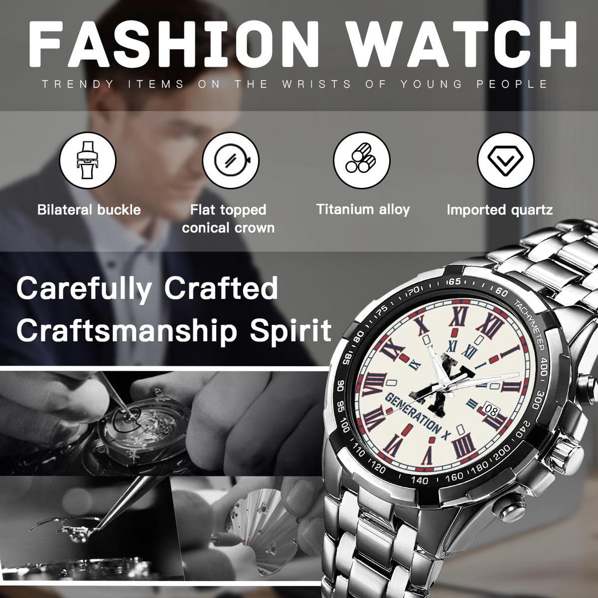 Warren Watch Co. Generation X Metal Chronograph Watch with Crystal Mirror & Calendar