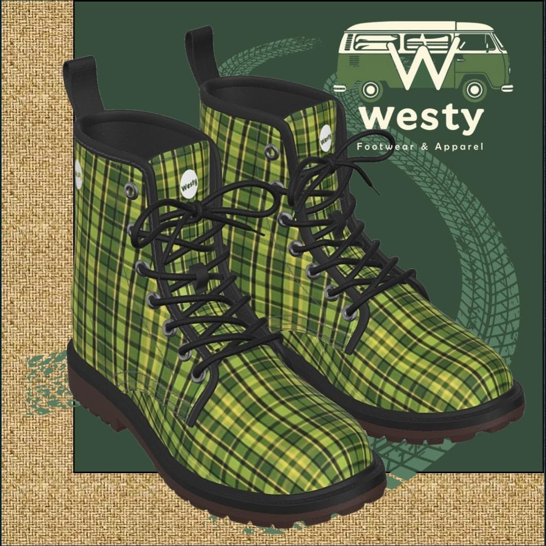 Westy Green Plaid Women's Lace-Up Boots - Westfalia Road Trip Style