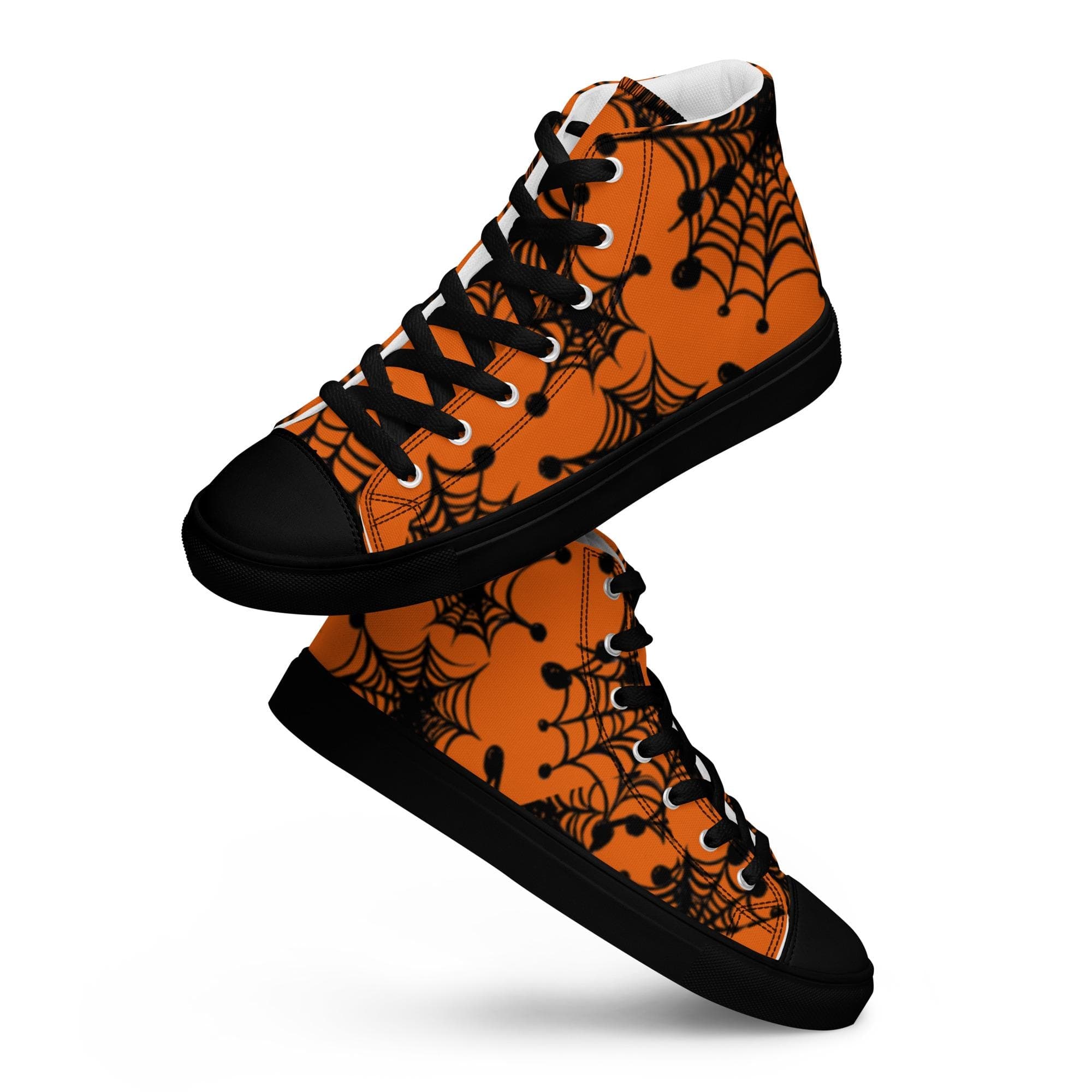 Orange Spider Web High Top Canvas Shoes Women - Halloween Lace-Up Sneakers