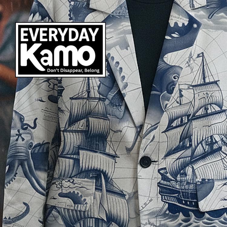 Nautical Blazer | Kraken Sea Monster Ship Print Cotton Jacket | Unique Statement Blazer