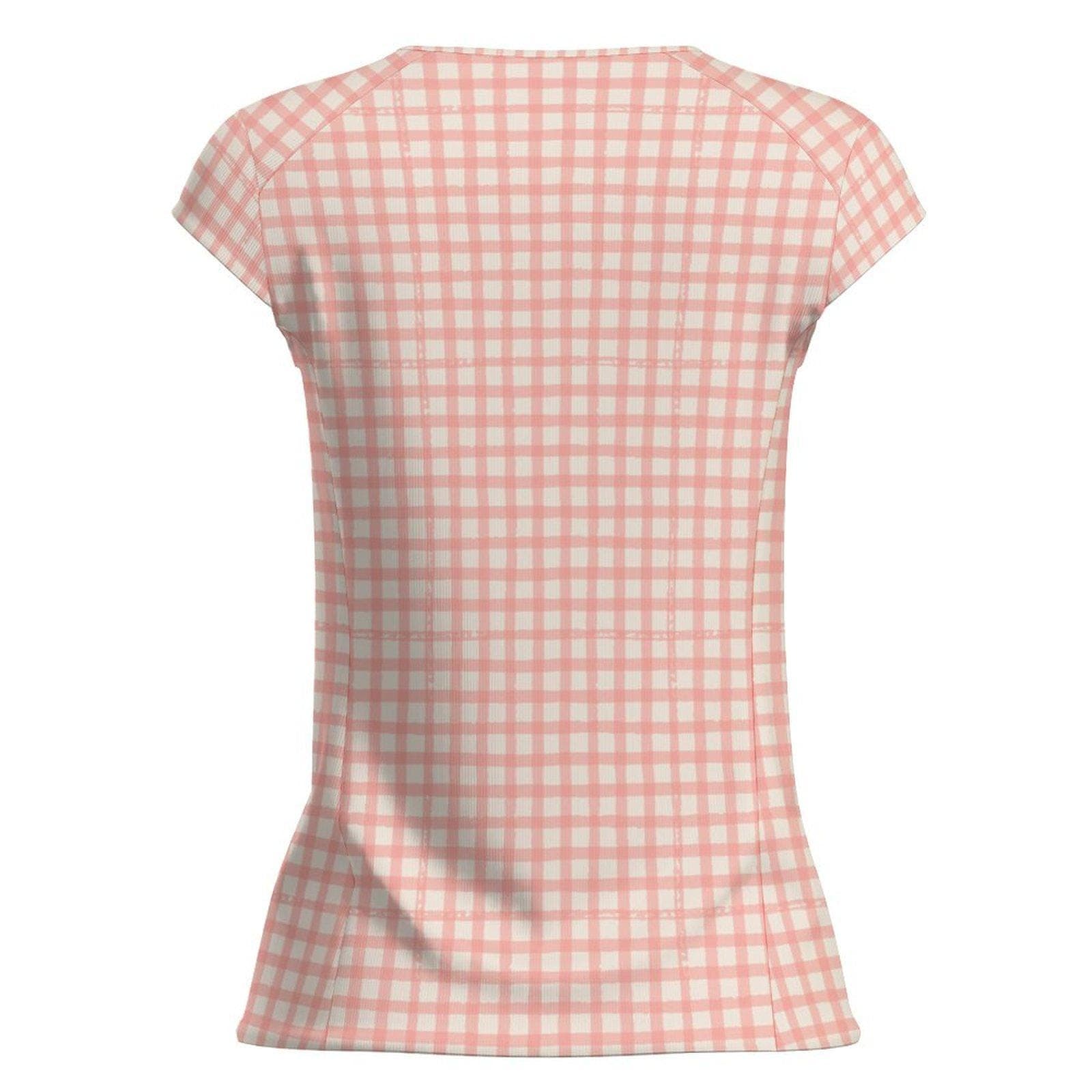 Pink Gingham Ice Silk T-Shirt | Women's UPF 50+ Sun Protection Tee | Breathable Summer Comfort Top | Casual Checkered Short Sleeve Shirt