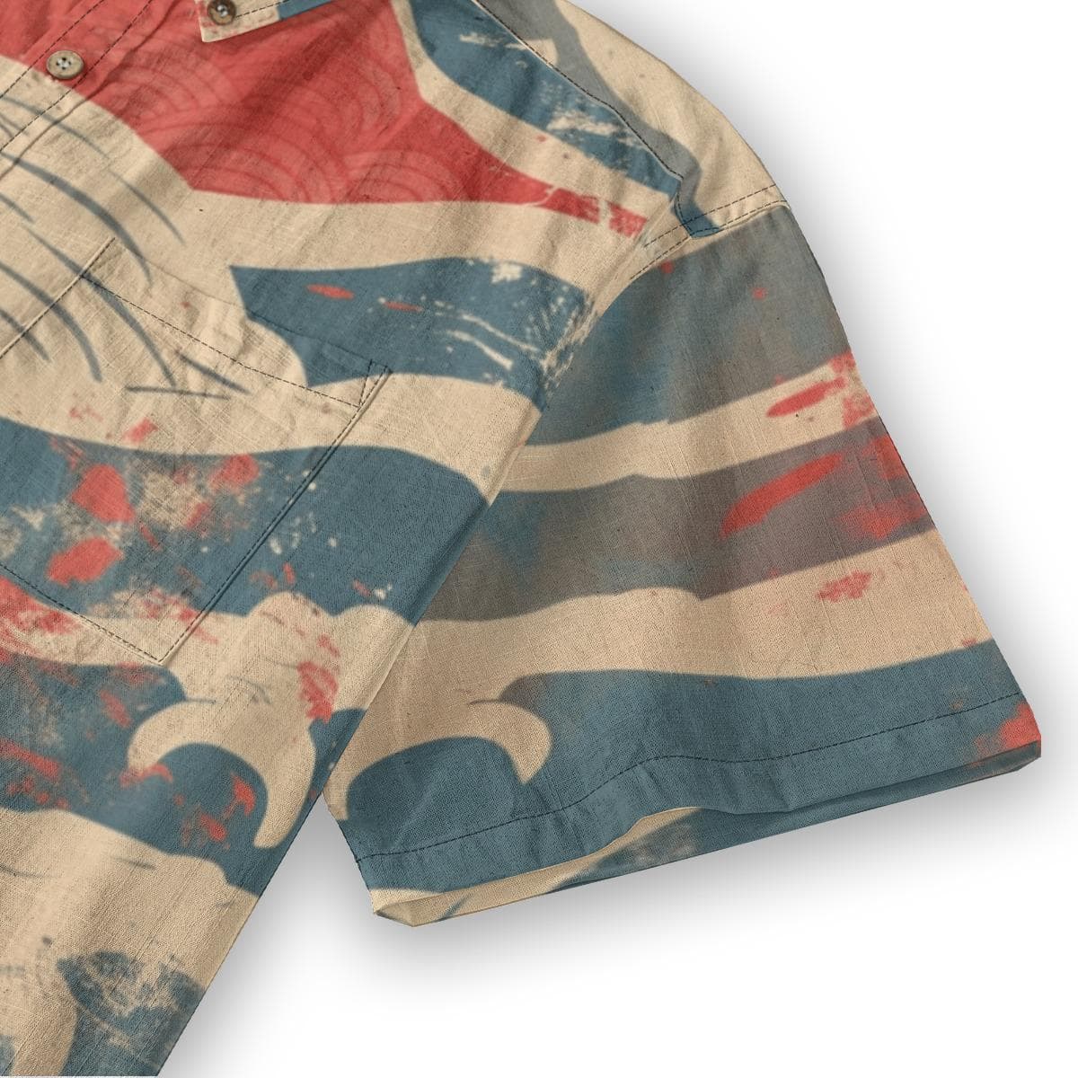 Men's Distressed Wave Print Shirt | Vintage Nautical Slub Cotton