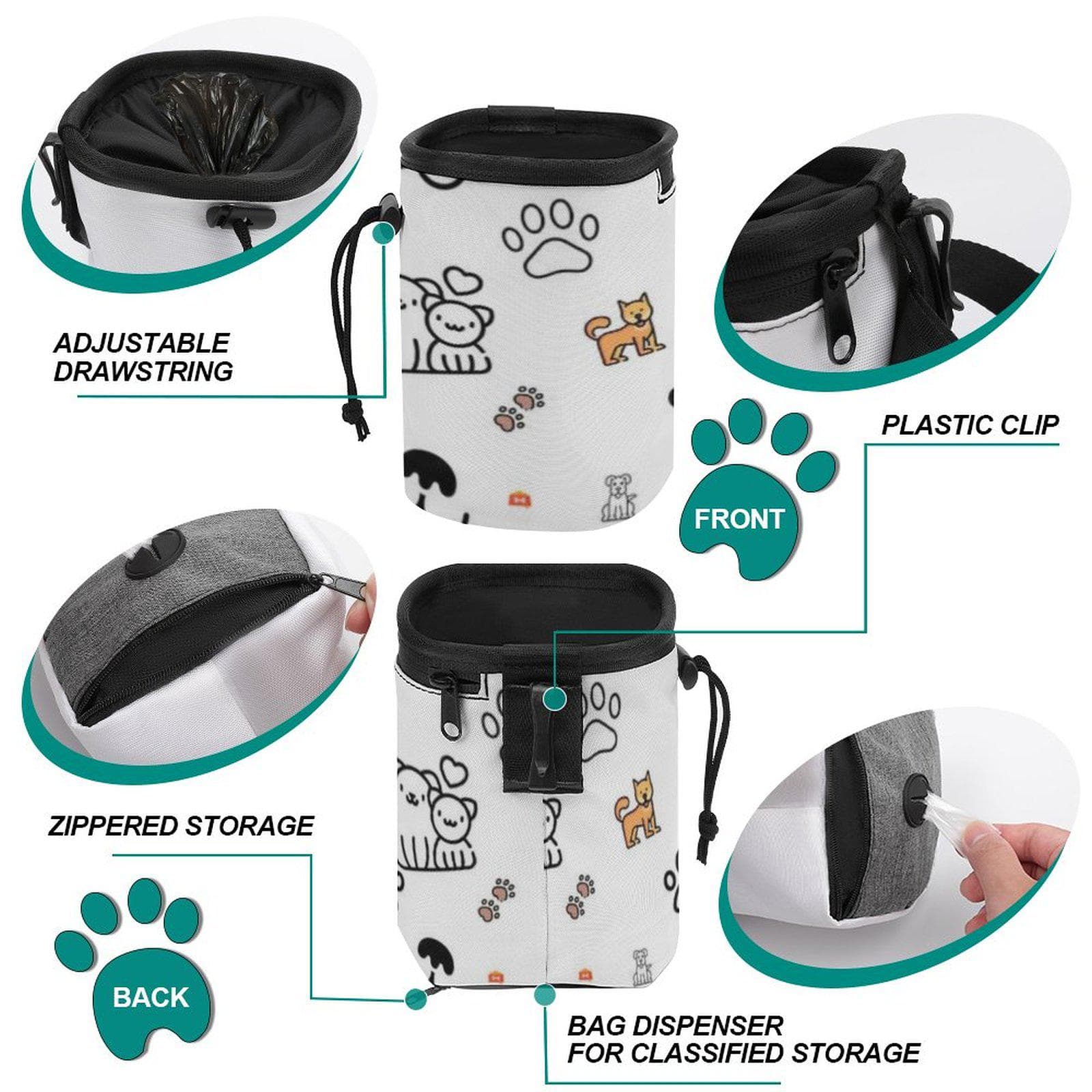 Pet Training Treat Bag Oxford Cloth Drawstring Pouch All-Over Print Cats