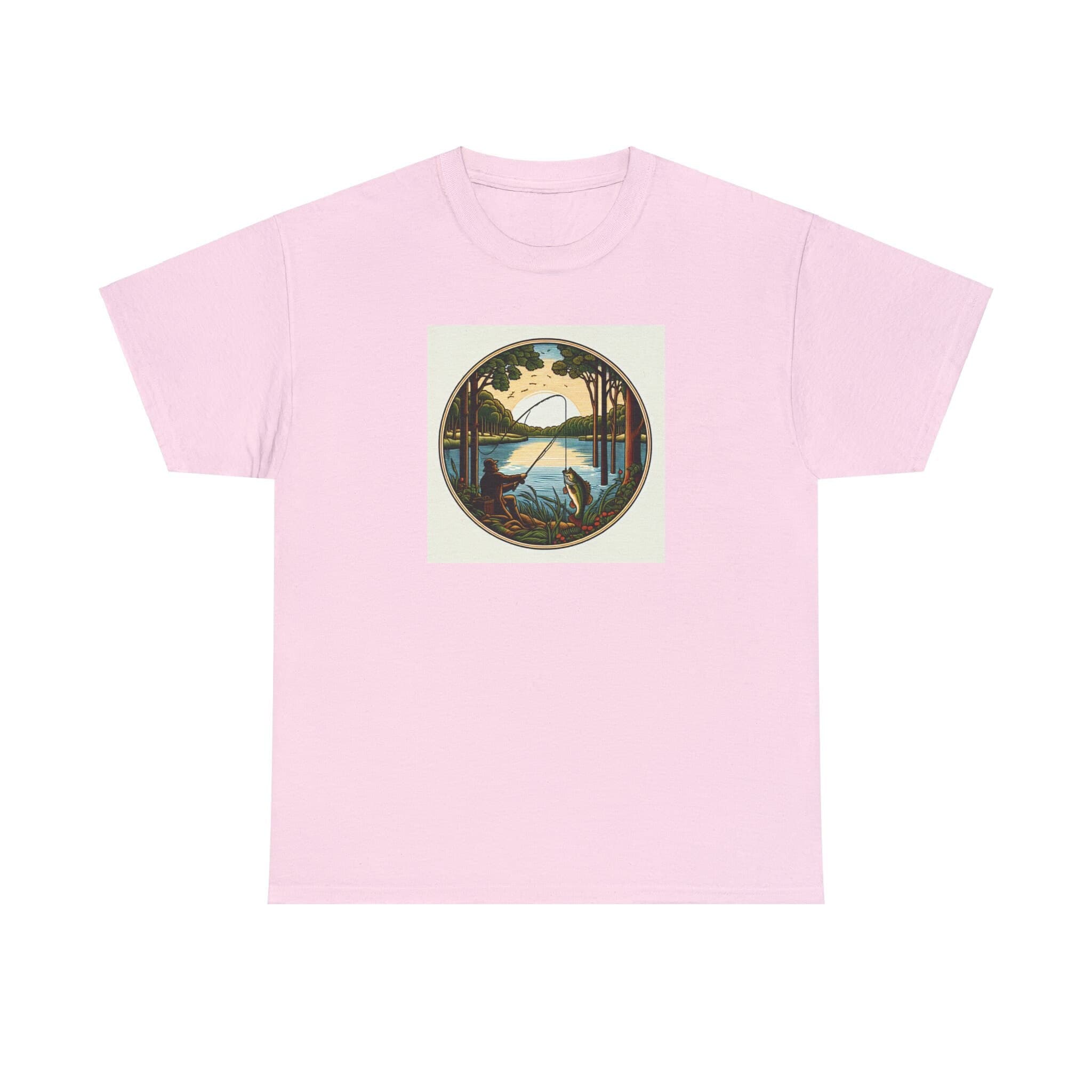 Vintage Bass Fishing Tee Shirt - Dürer Woodcut Art Lake Life