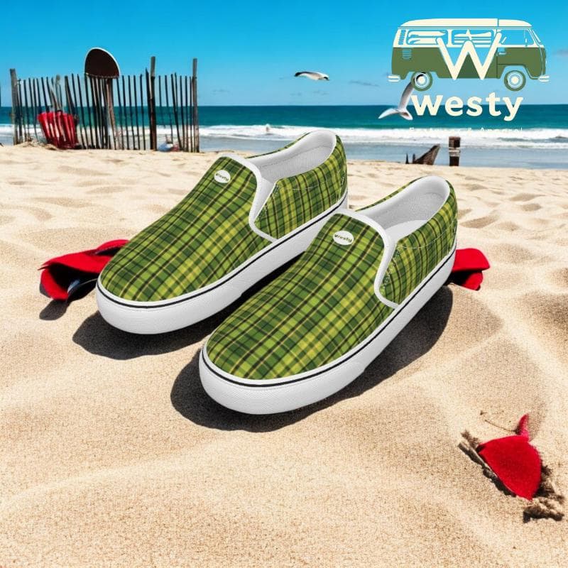 Westy Green Plaid Women's Slip-On Sneakers – Trendy, Comfortable, and Versatile
