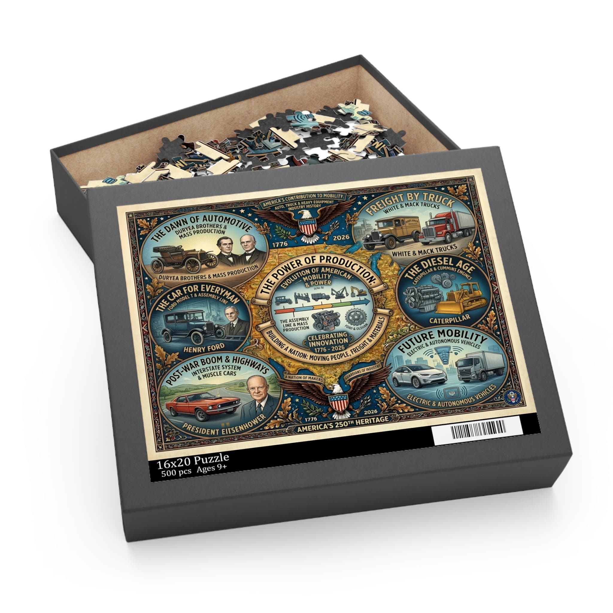 USA 250th Anniversary Puzzle | Automotive History Illustrated | 52-500 Piece