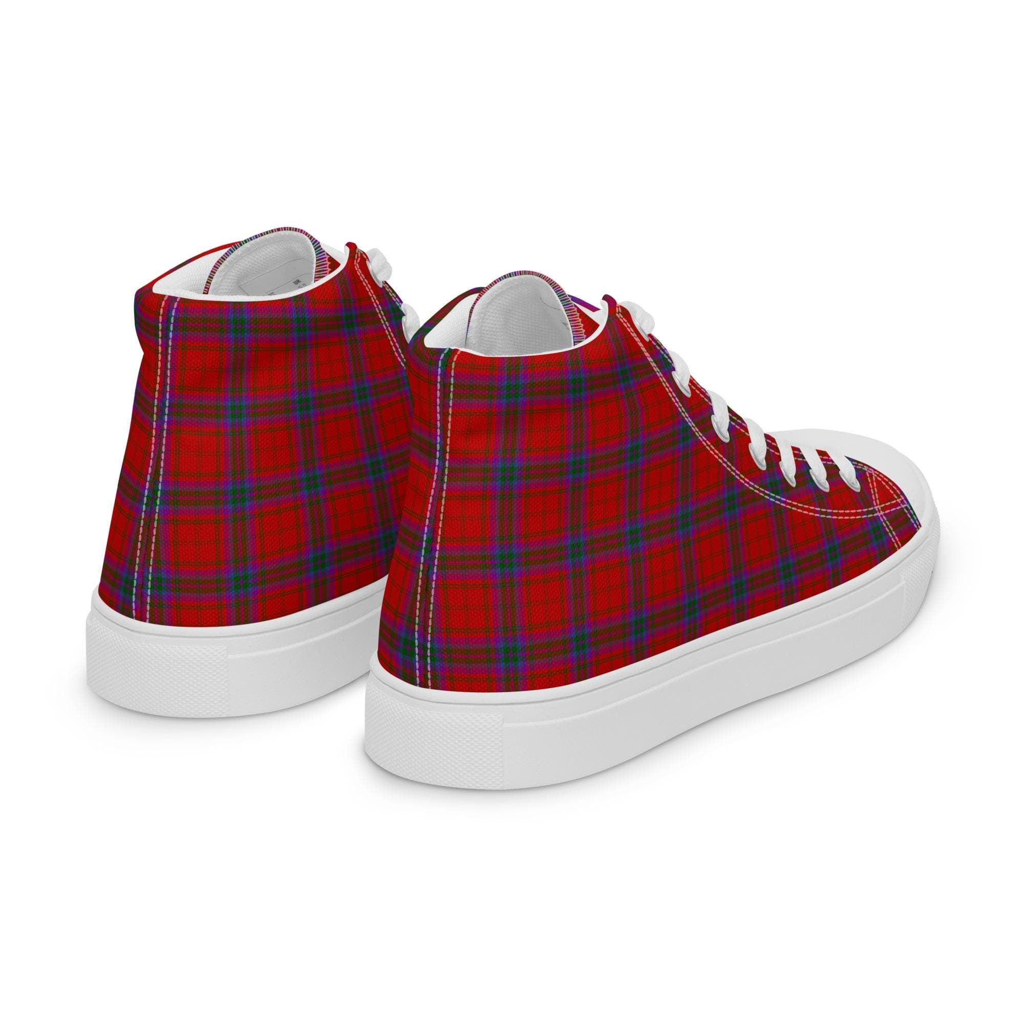 Red Blue Plaid Men’s high top canvas shoes