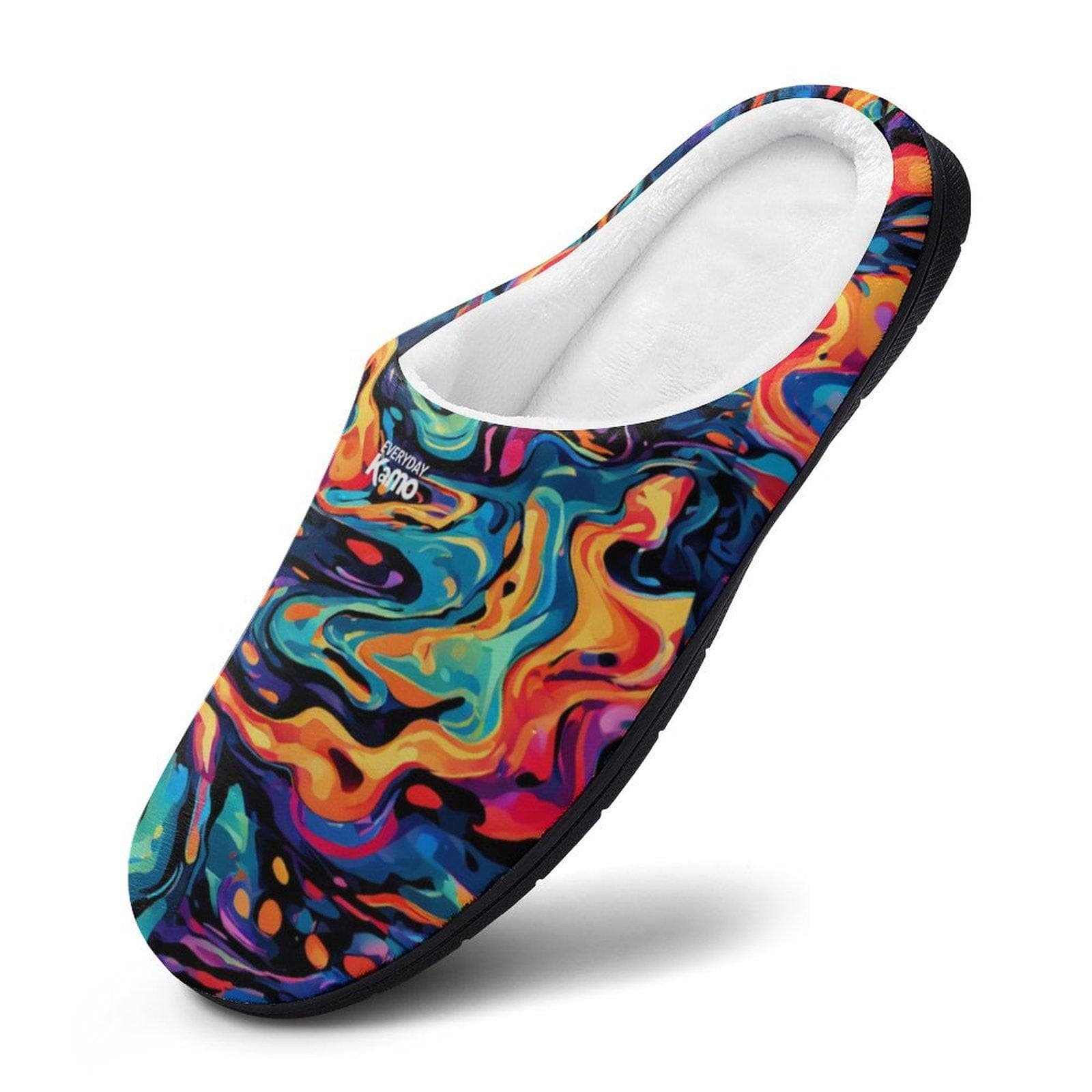 Everyday Kamo Vortex Swirl Art Slippers | Vibrant Abstract Cozy Cotton House Shoes for Women | Anti-Skid Lounge Footwear