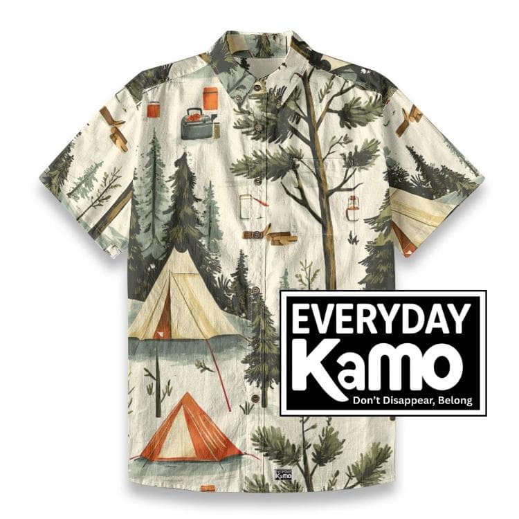 Men's Slub Cotton Camp Shirt | Watercolor Forest Print