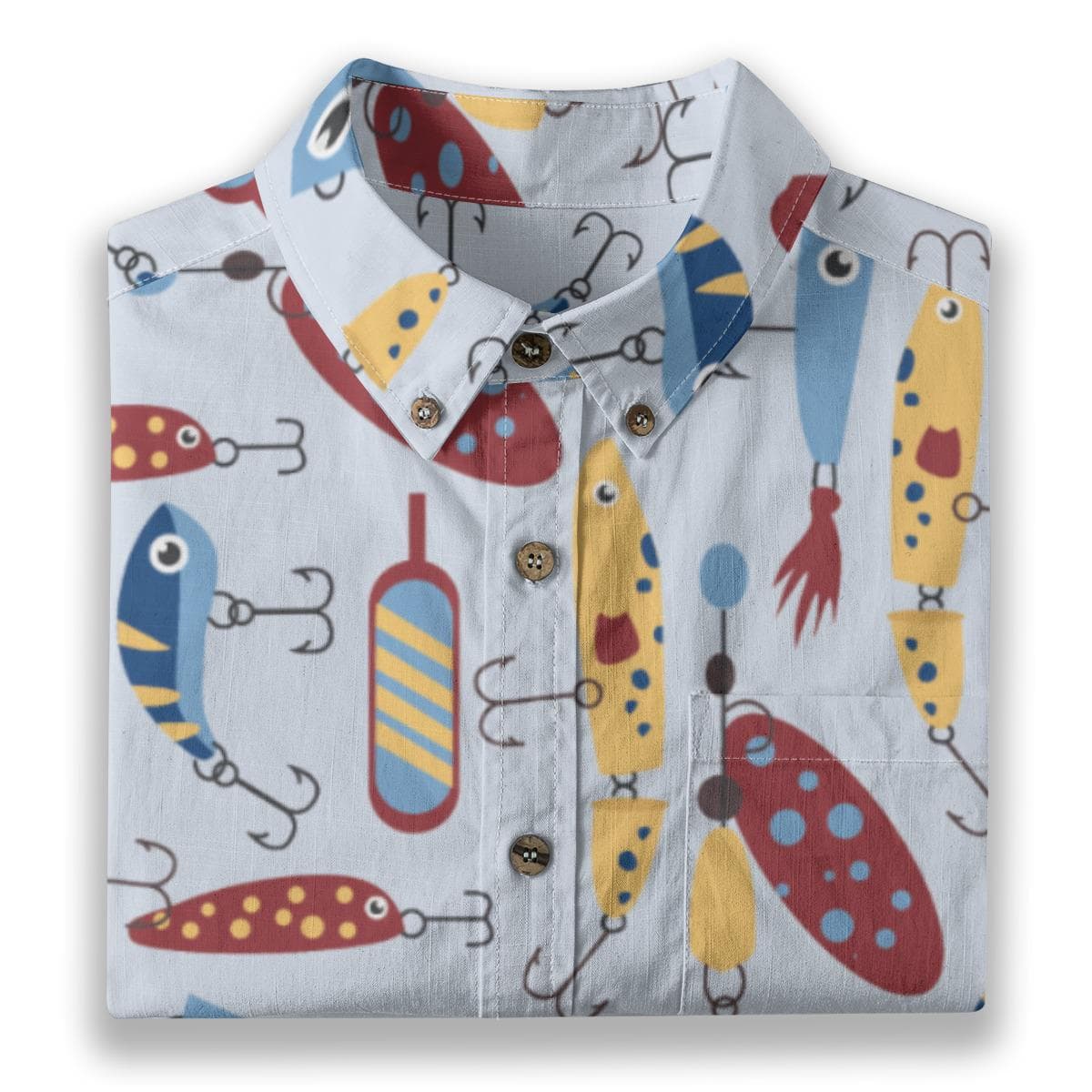 Men's Fishing Lure Print Slub Cotton Shirt | Summer Vacation Top