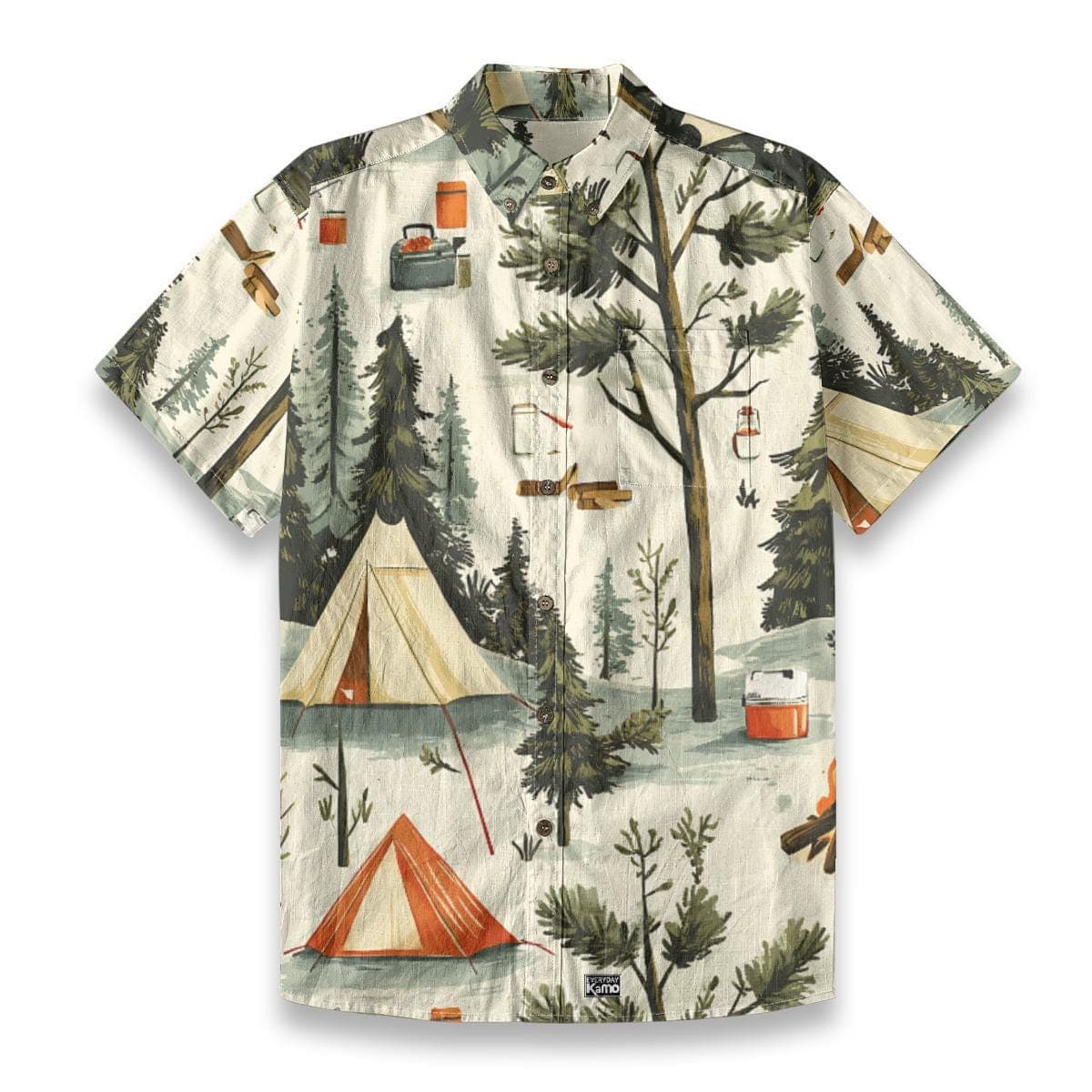 Men's Slub Cotton Camp Shirt | Watercolor Forest Print