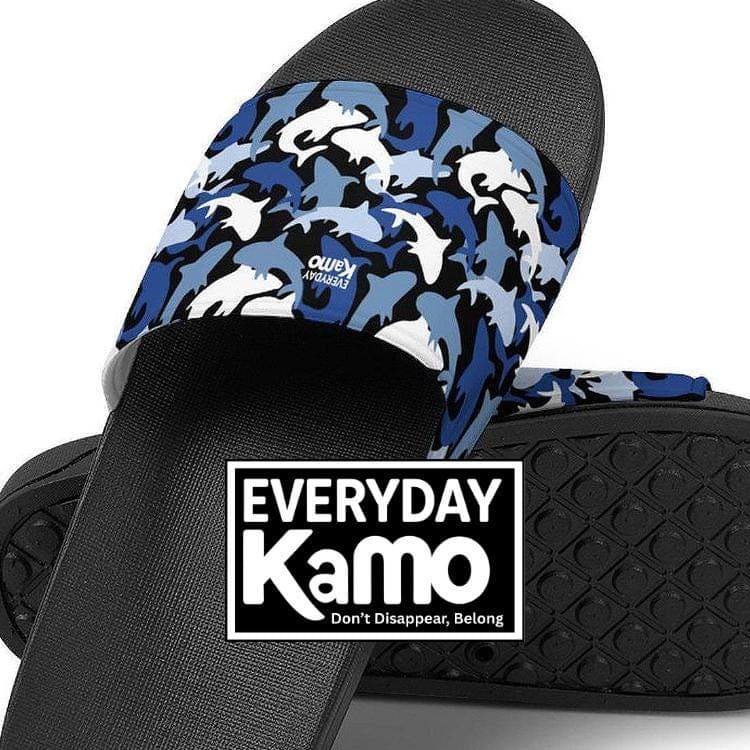 Everyday Kamo Shark Camo PVC Slide Sandals - Blue Ocean Pool Beach Comfort