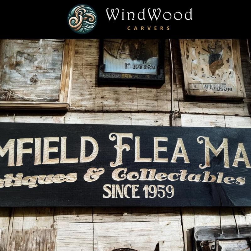 Brimfield Flea Market Carved Real Pine Wooden Sign