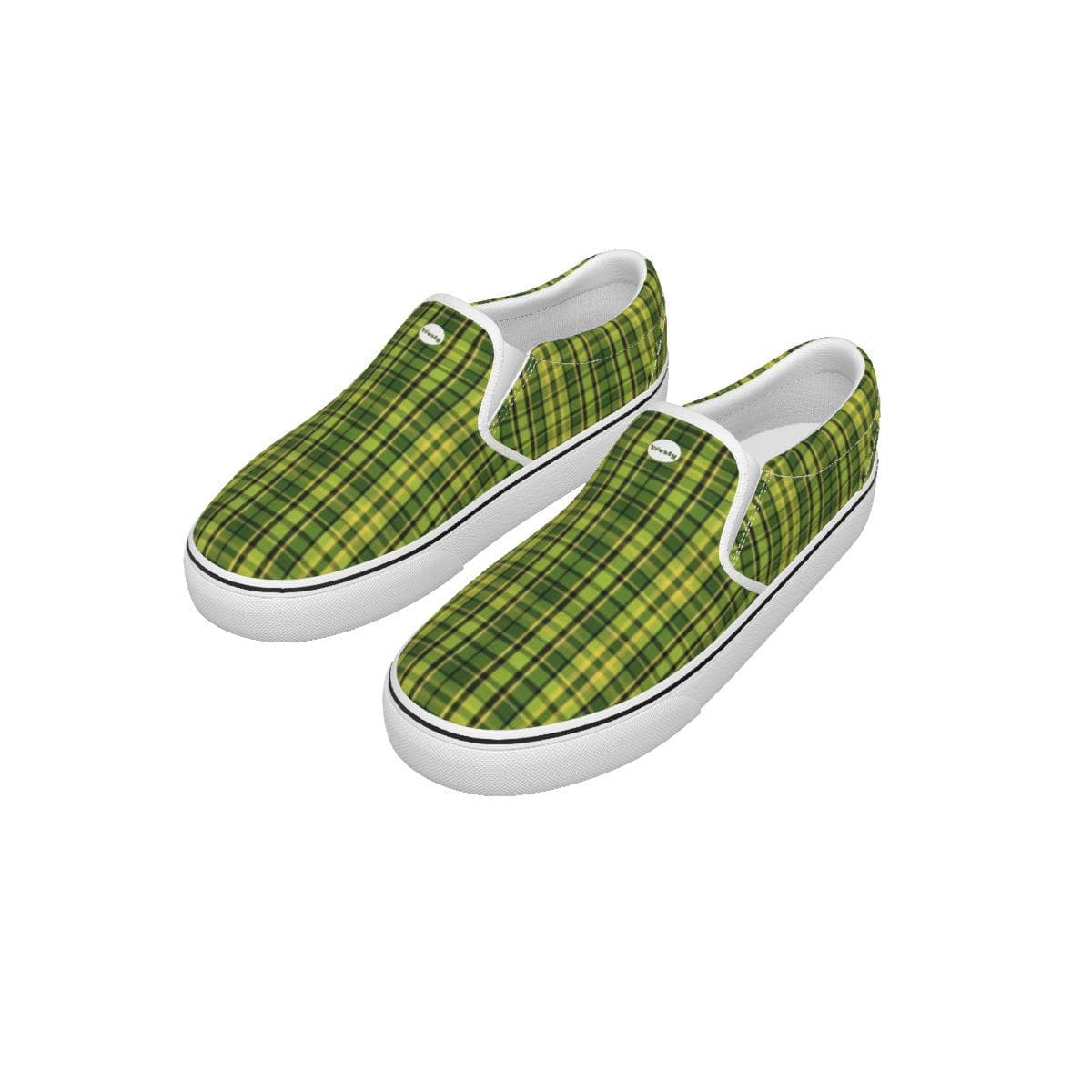 Westy Green Plaid Kids Slip-On Sneakers – Camper Van Road Trip Style