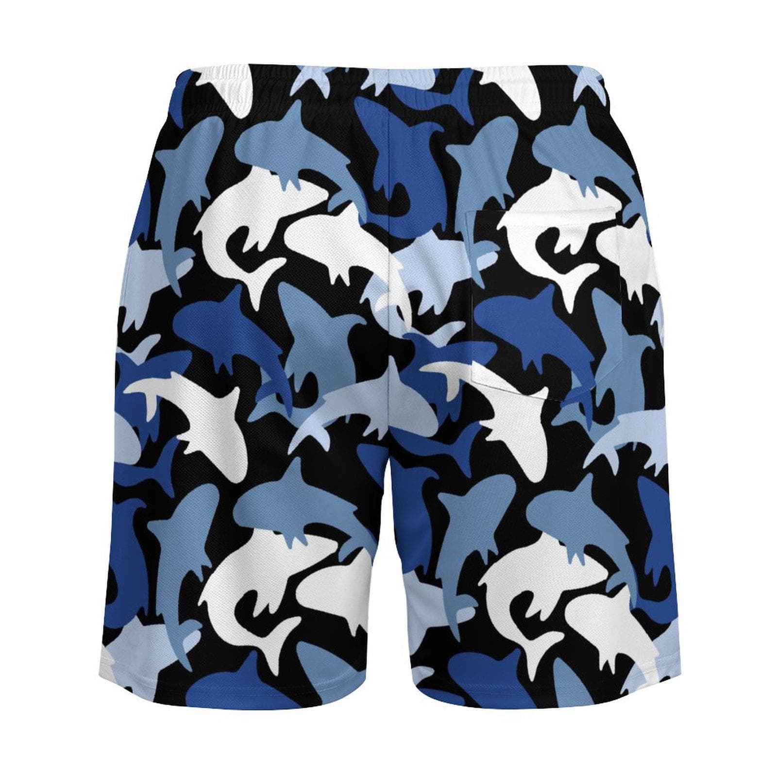 Men's Blue Shark Camouflage Beach Shorts | Quick Dry Swim Trunks with 4 Pockets