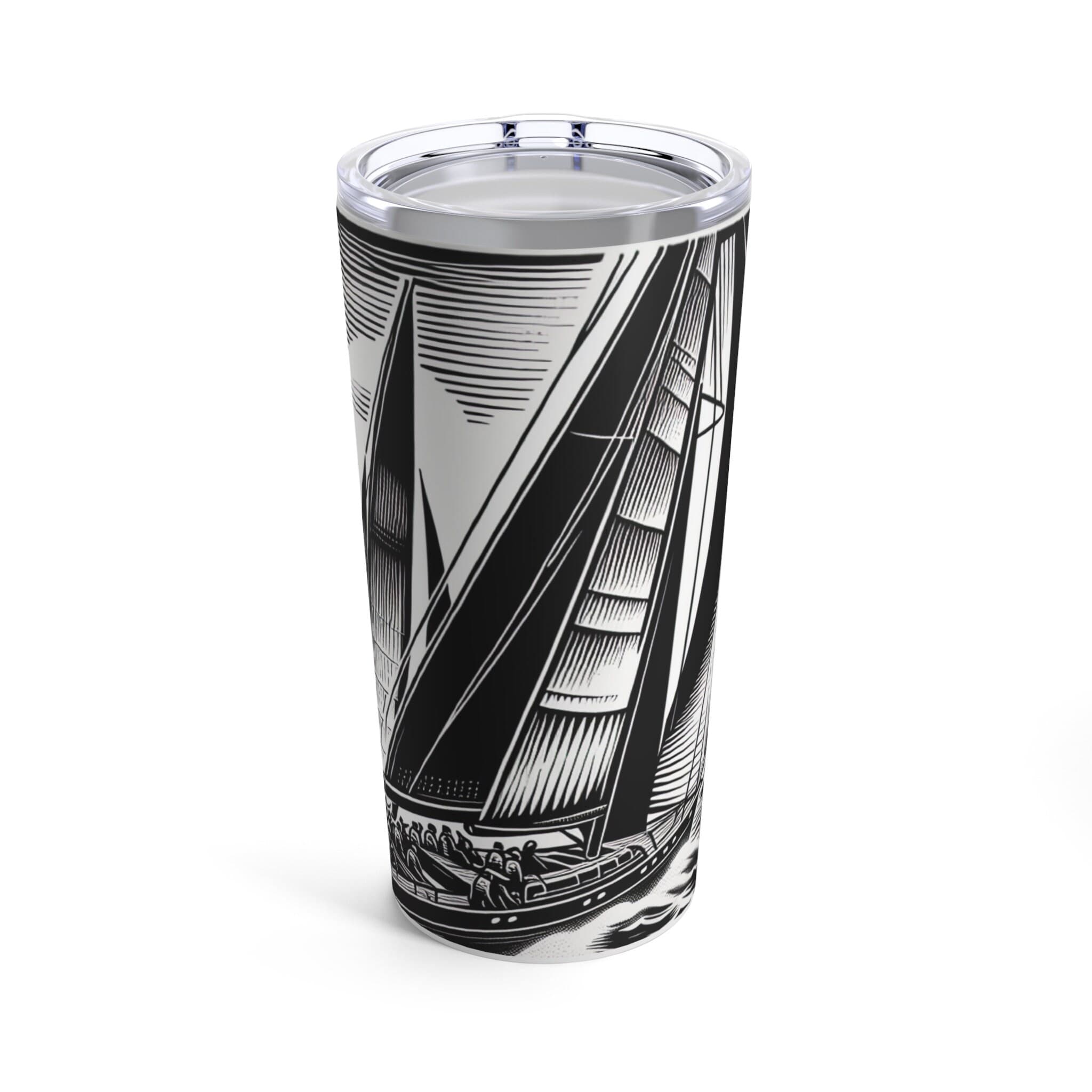 Sailboat Woodcut Tumbler 20oz | Black White Racing Design Stainless Steel