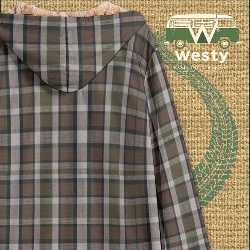 Westy Camper Plaid Fleece Windbreaker Brown Horn Button