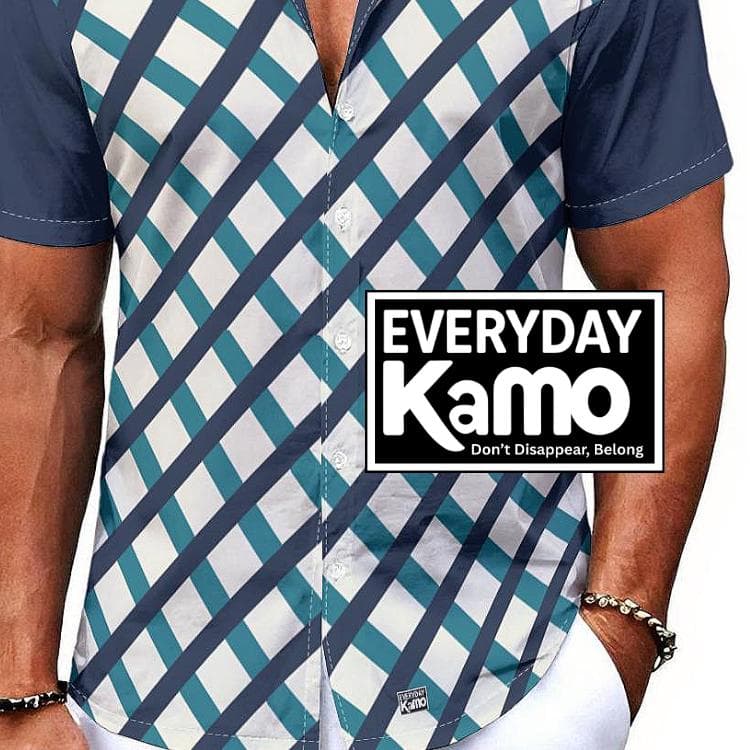Men's Blue Teal Plaid Hawaiian Shirt | Summer Beach Button Down | Lightweight & Breathable Aloha Shirt