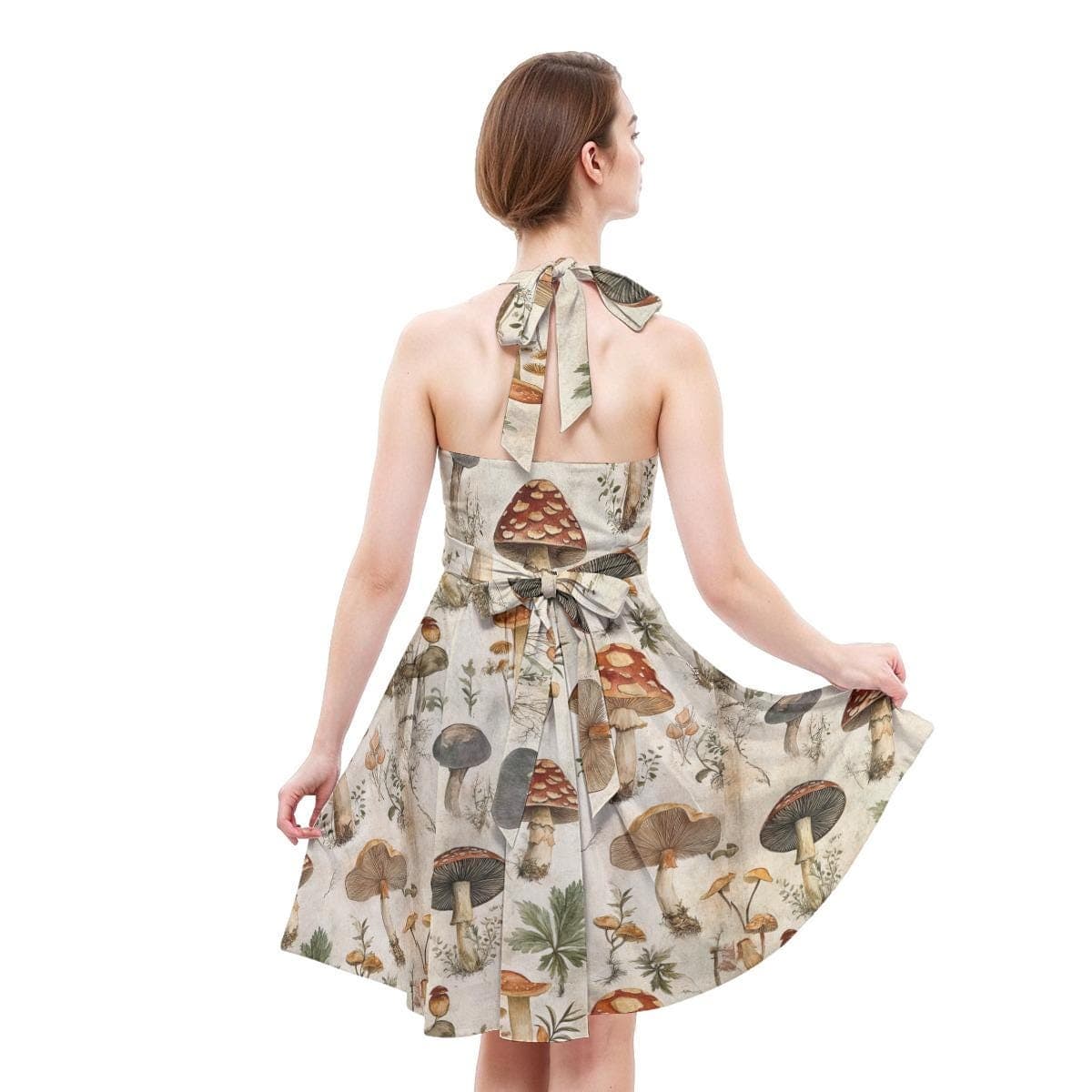 Mushroom Halter Skater Dress | Milk Silk A-Line Sweetheart Neckline