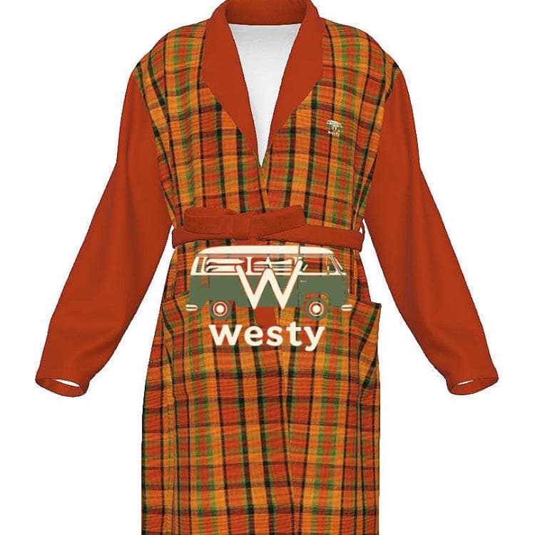 Orange Plaid Jersey Robe | Unisex Loungewear with Pockets