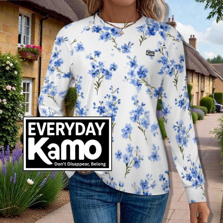 Everyday Kamo Women's Blue Floral Long Sleeve Quick Dry T-Shirt | UPF 50+ Sun Protection Top | Cooling & Stylish