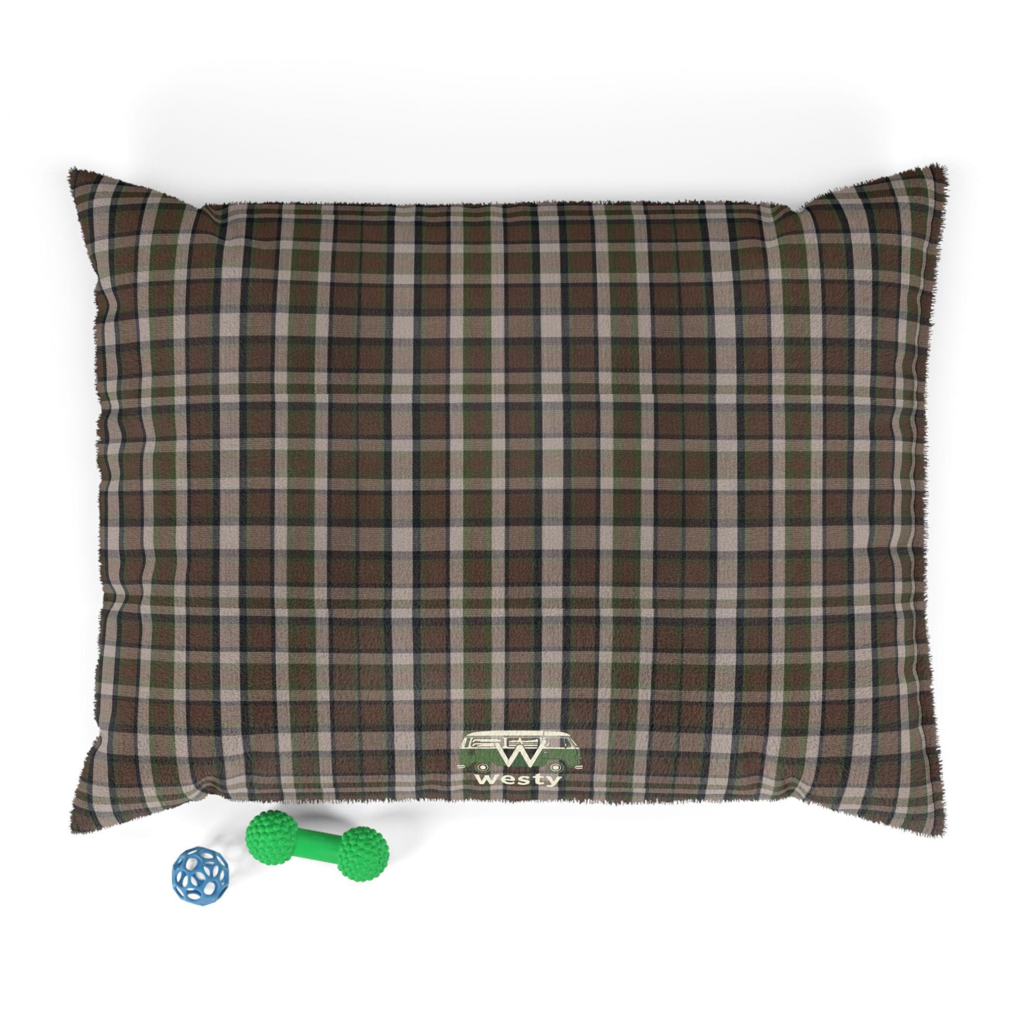Vintage VW Westfalia Inspired Dog Bed, Plaid Pet Cushion