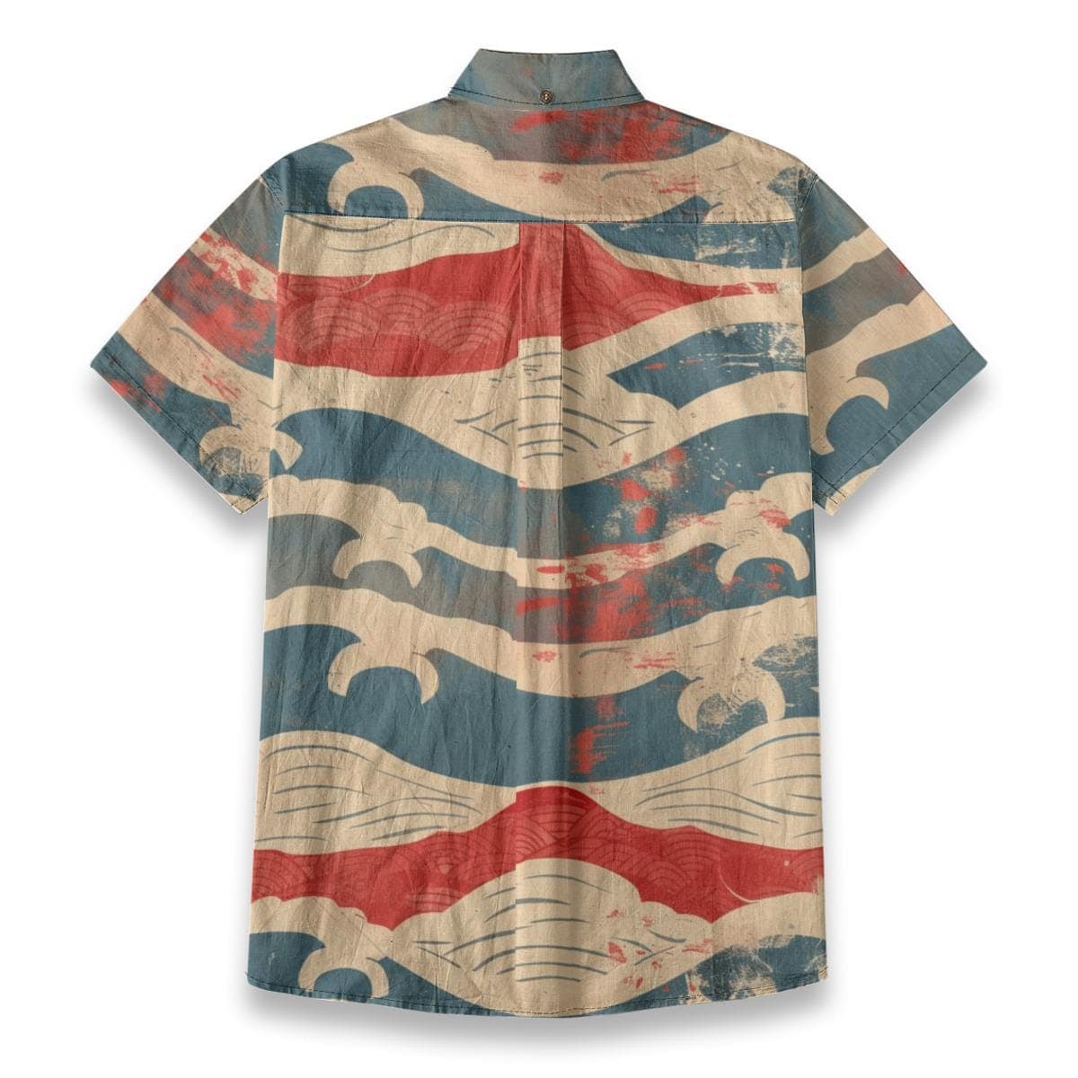 Men's Distressed Wave Print Shirt | Vintage Nautical Slub Cotton