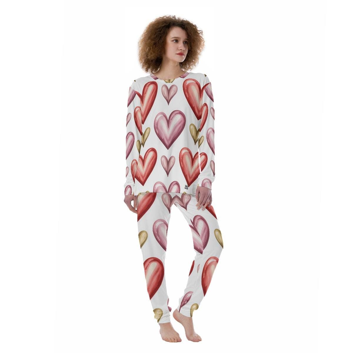 Cozy Watercolor Heart Pajama Set | Women's Valentine's Day Loungewear | Soft & Skin-Friendly Sleepwear Gift