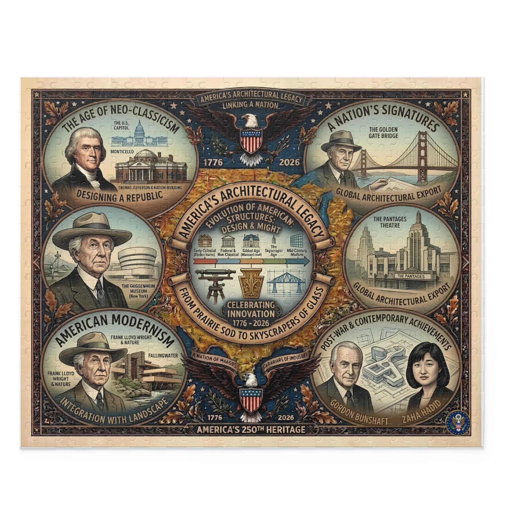 American Landmarks Jigsaw Puzzle | 252/500 Piece Chipboard | Historic Architecture