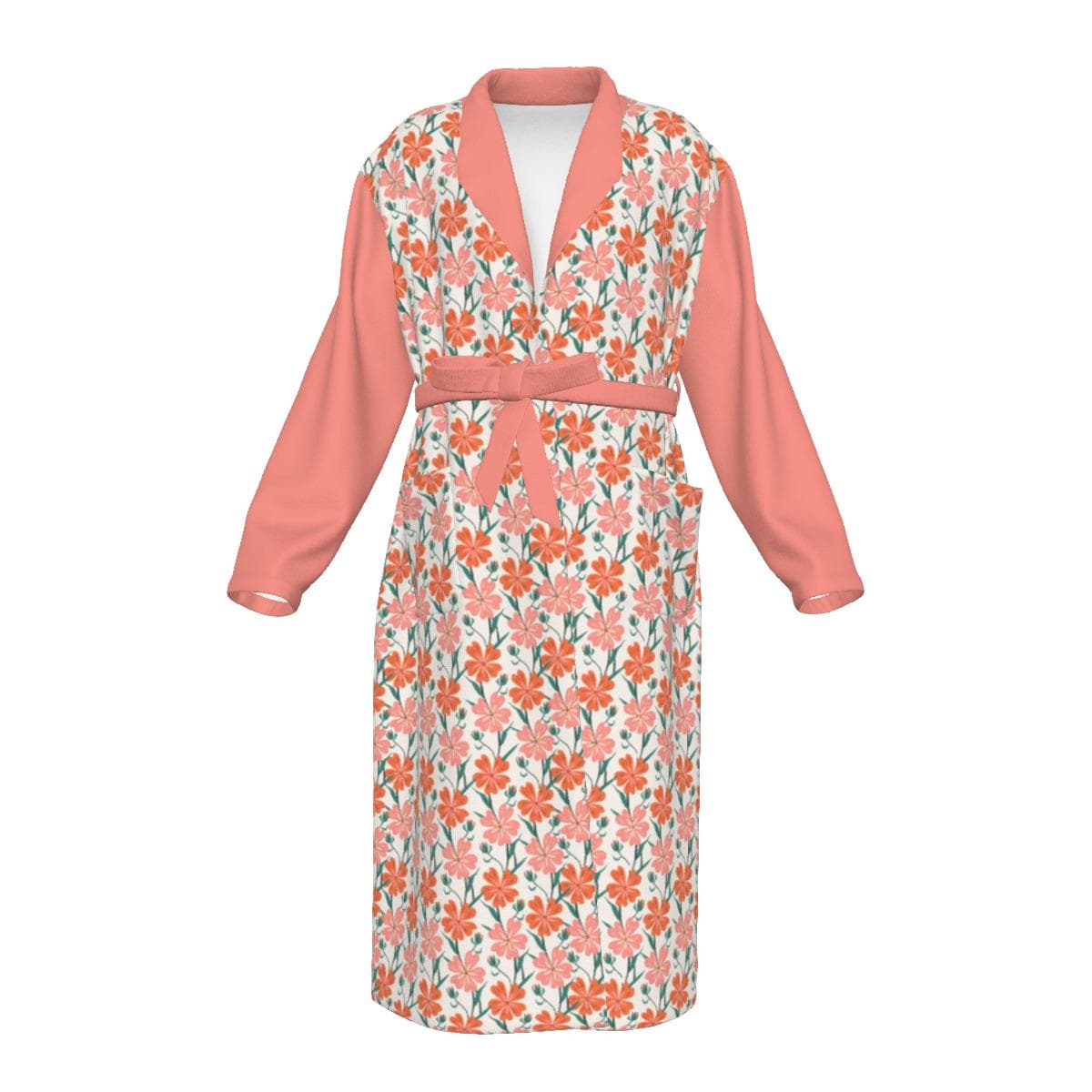 Soft Floral Jersey Robe with Pockets | Women's Peach Blossom Loungewear | Comfortable Bathrobe Gift