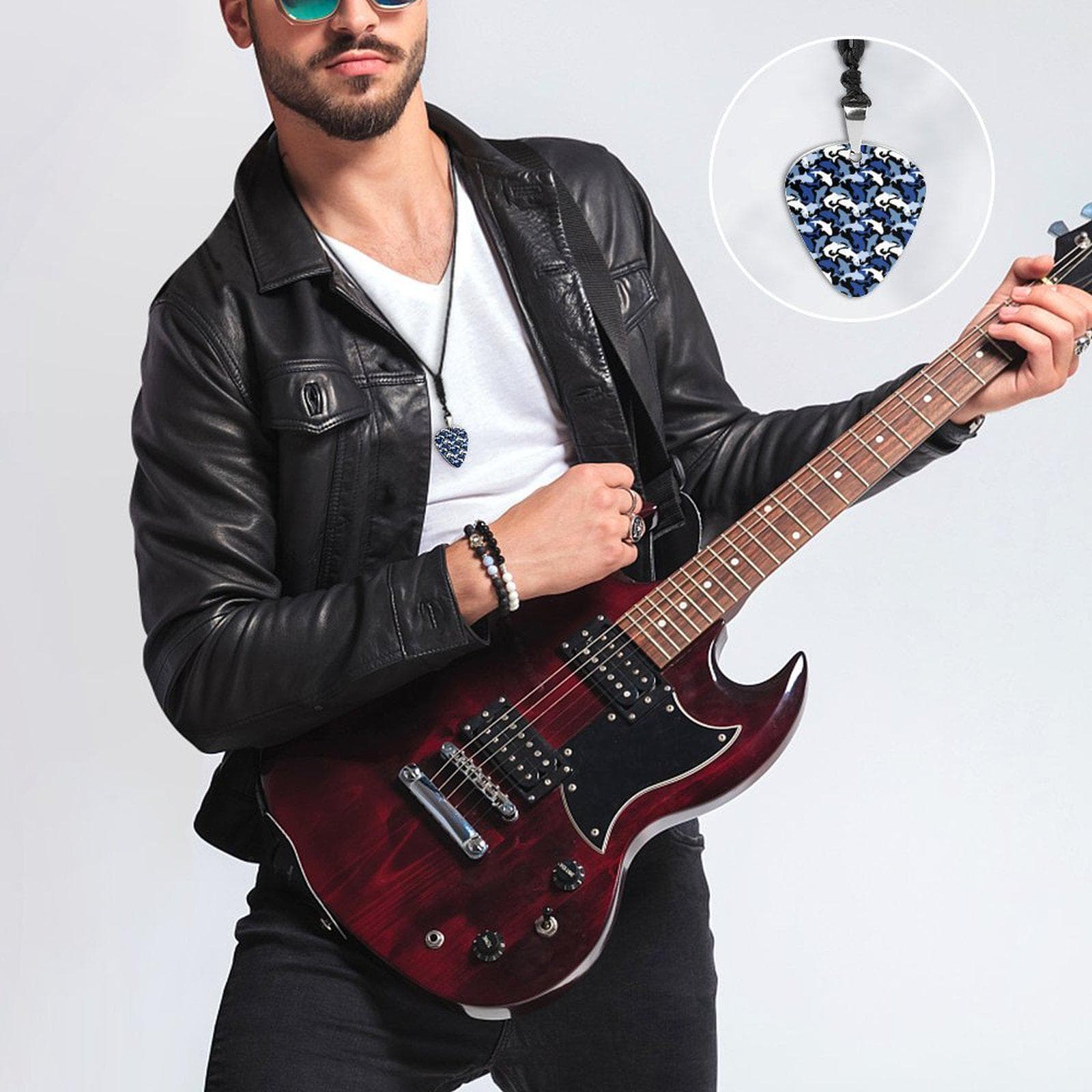 Shark Camo Guitar Pick Necklace | Titanium Steel Rope Chain