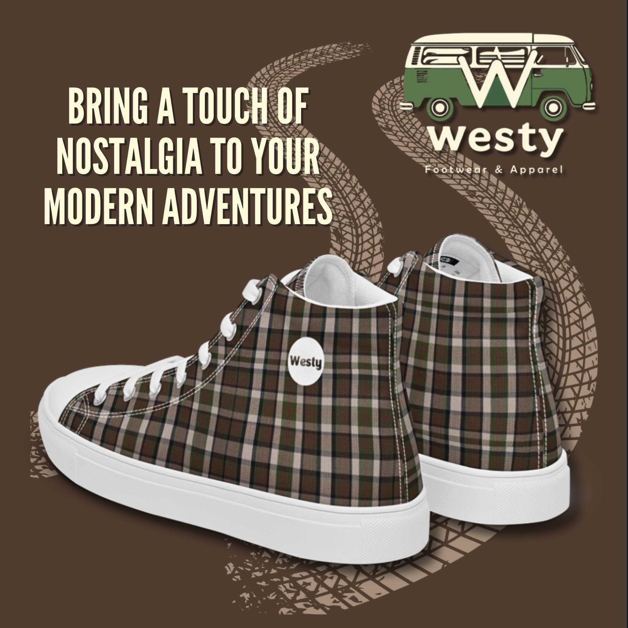Westy VW Westfalia High Top Canvas Shoes Men Brown