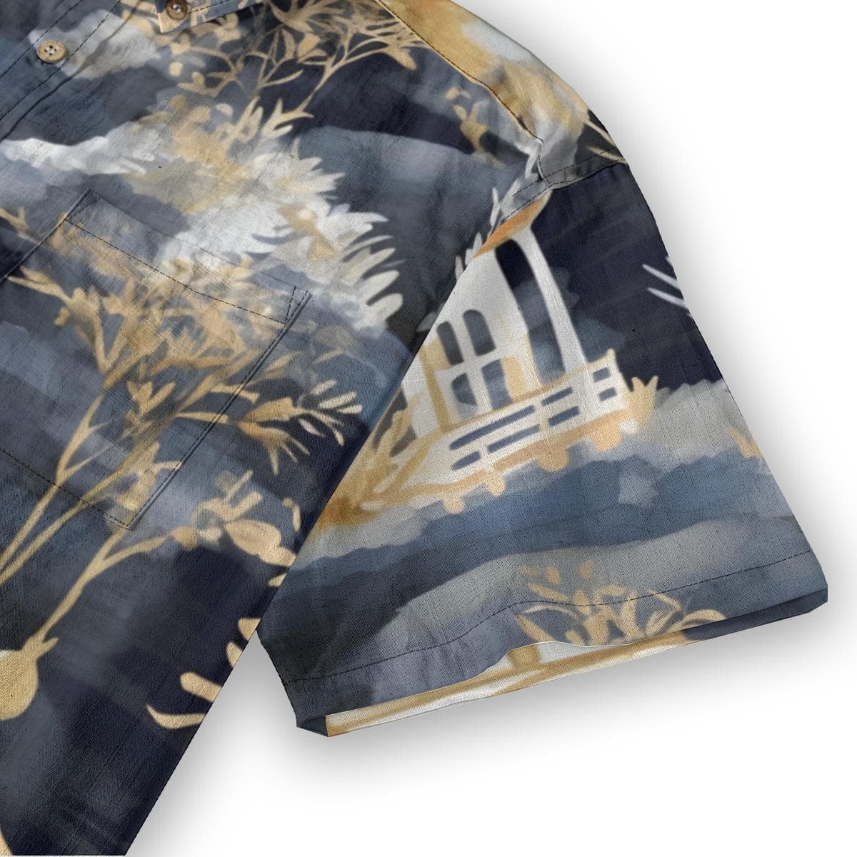 Mens Japanese Pagoda Crane Slub Cotton Shirt | Aloha Resort Wear