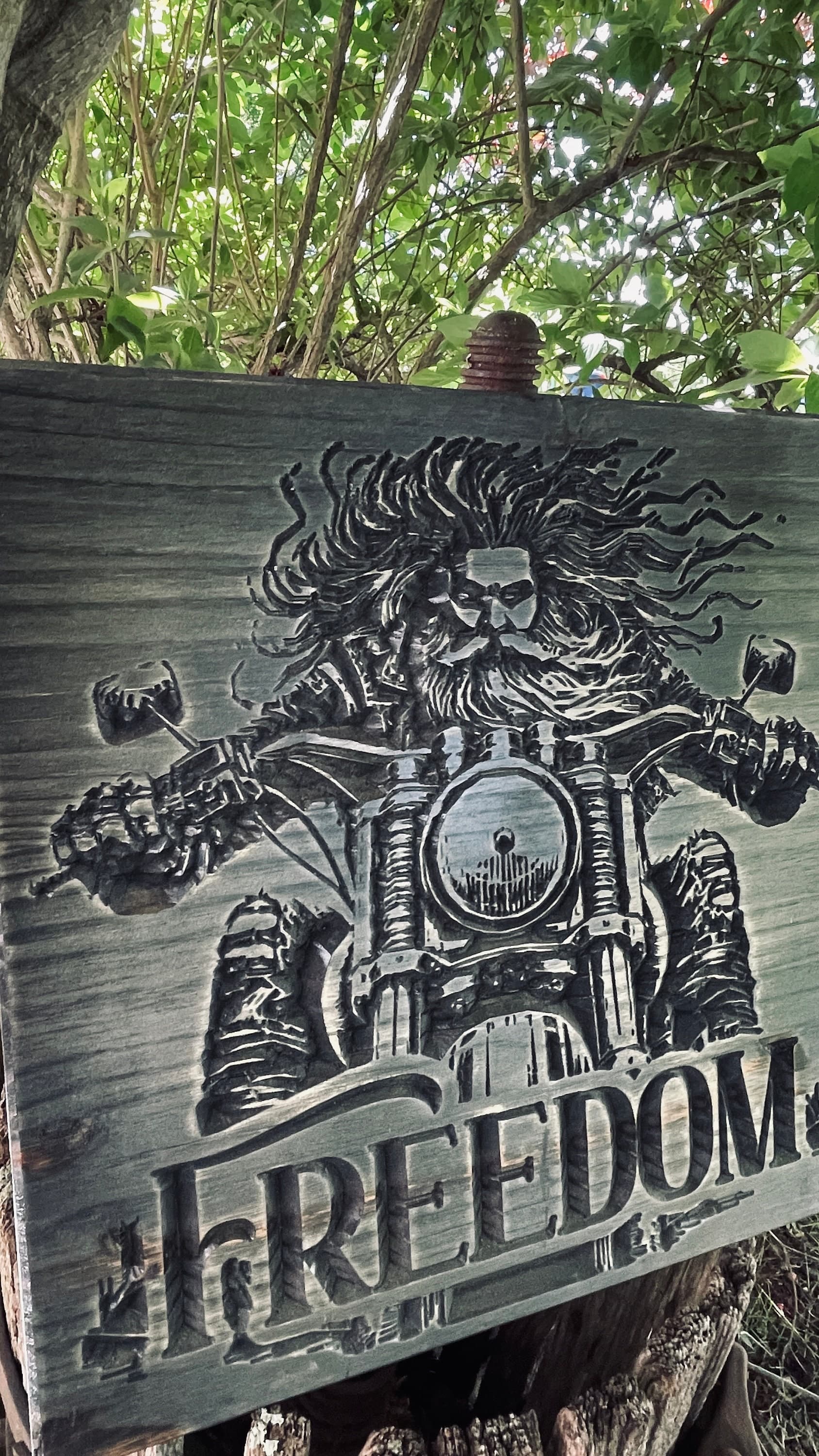 Freedom Rider Carved Wood Sign