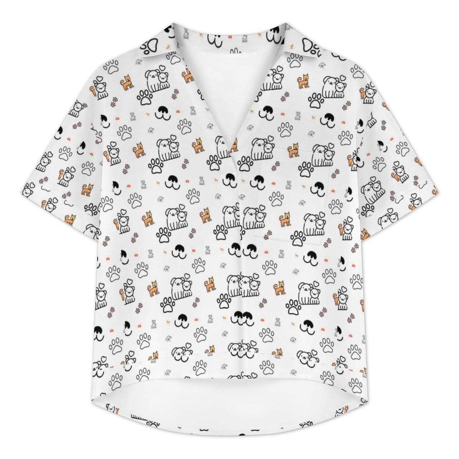 Women's Dog Paw Print Lapel Collar Shirt | Custom All-Over Print | 4-Way Stretch