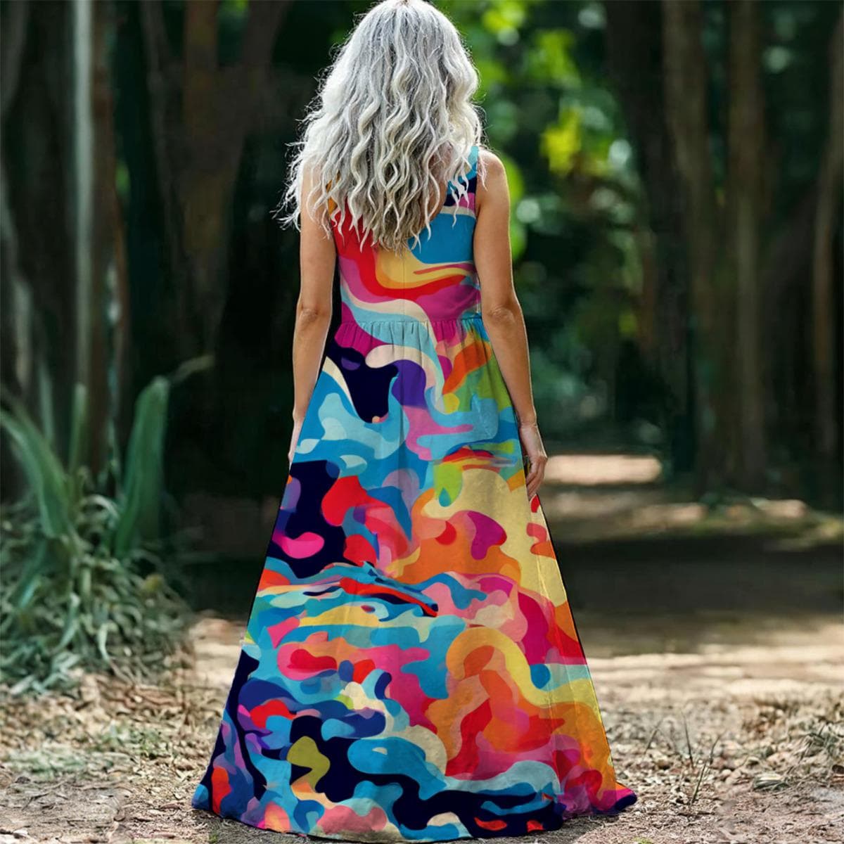 Colorful All-Over Print Women's Sleeveless Maxi Dress | Summer Beach