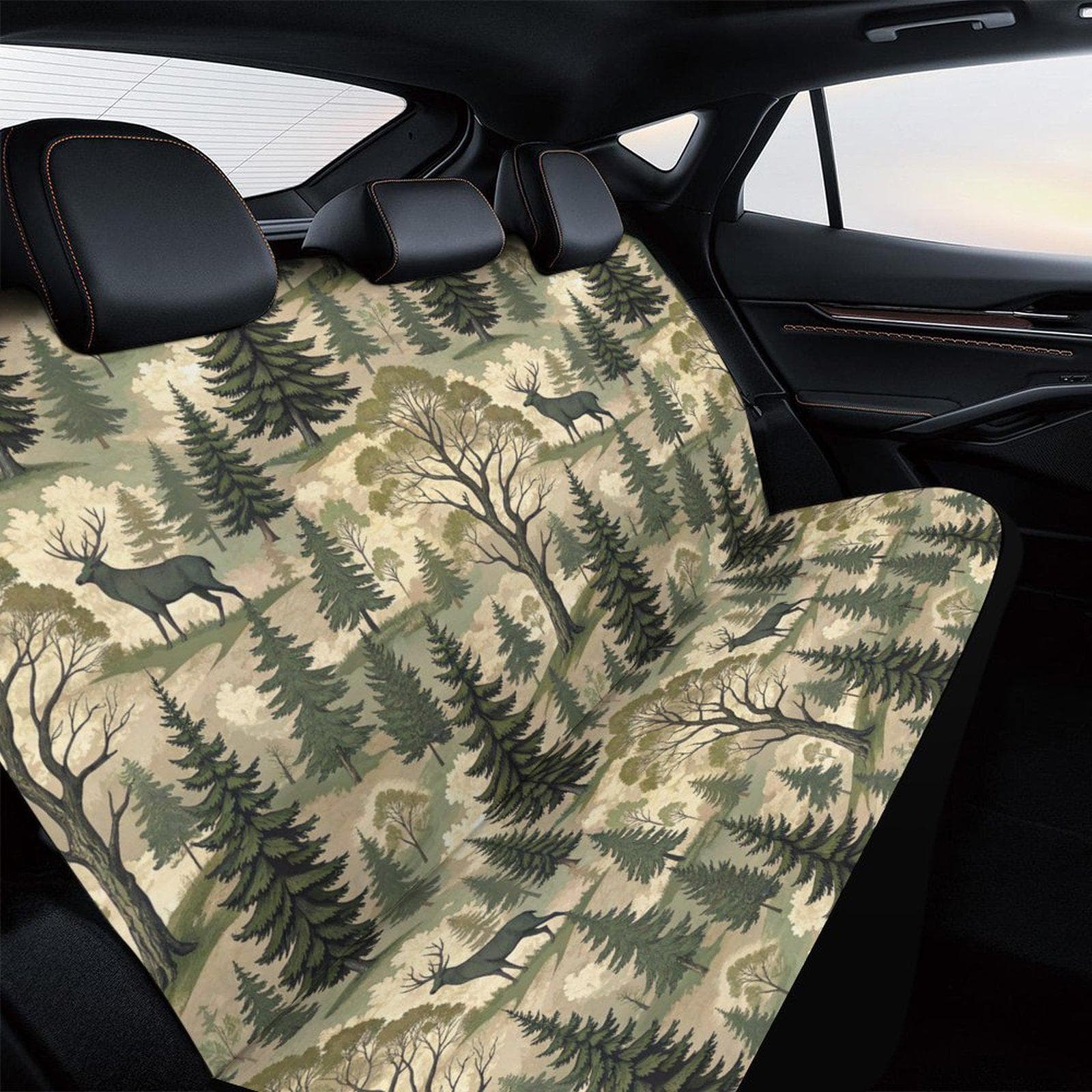 Forest Deer Camo Car Back Seat Cover | Stretch Fit SUV Truck | 95% Polyester
