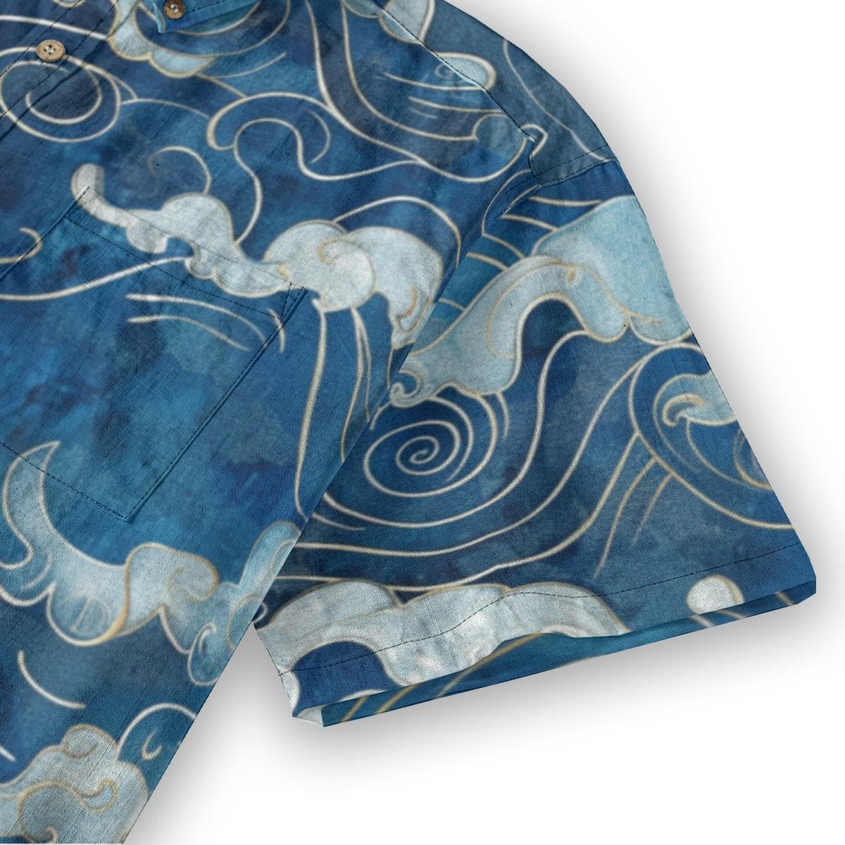 Japanese Waves & Clouds Slub Cotton Button Up Shirt